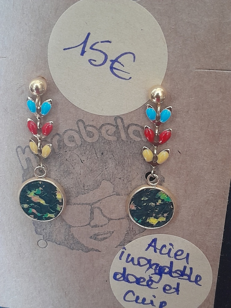 Boucle D'Oreille Acier Cuir (Karabela)